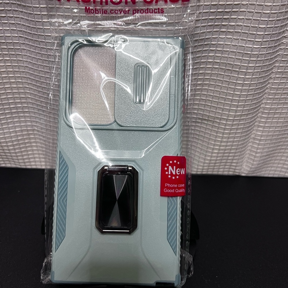 Blue Protective Phone Case with Kickstand and Clear Panel